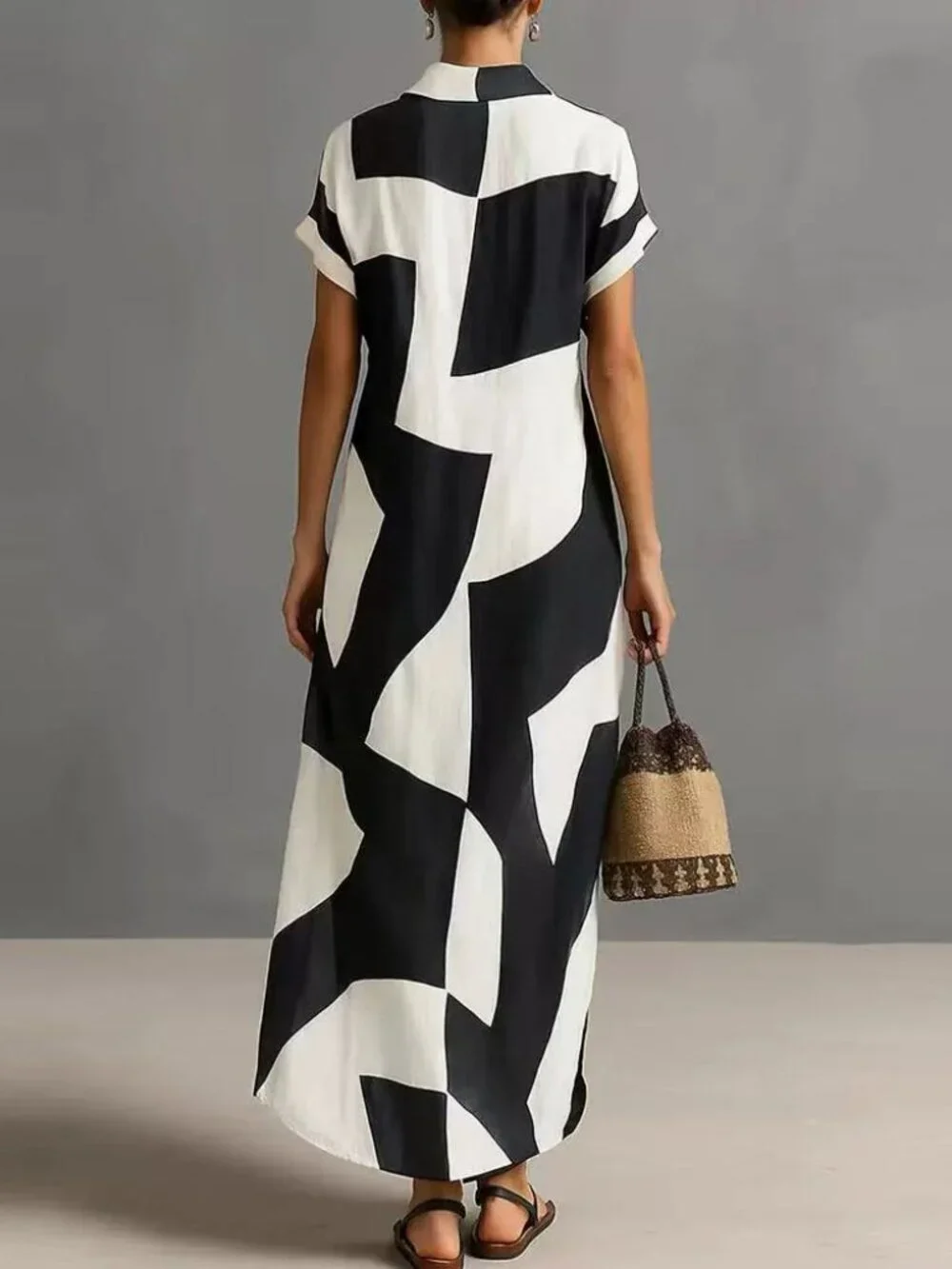 Zimmermann Button-Front Black and White Geometric Maxi Shirt Dress - Picture 2 of 6
